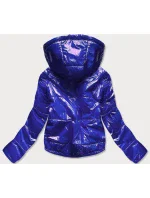 Svetlo modrá lesklá prešívaná dámska bunda s kapucňou (B9560) Svetlo modrá lesklá prešívaná dámska bunda s kapucňou (B9560)