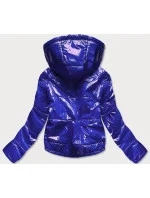 Svetlo modrá lesklá prešívaná dámska bunda s kapucňou (B9560) Svetlo modrá lesklá prešívaná dámska bunda s kapucňou (B9560)