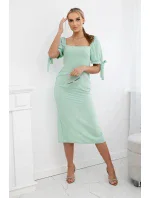 Šaty so zaväzovacími rukávmi tmavá mäta Šaty so zaväzovacími rukávmi tmavá mäta