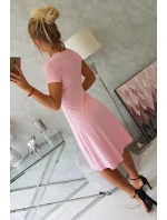Šaty s prestrihom, krátke rukávy, púdrovo ružové