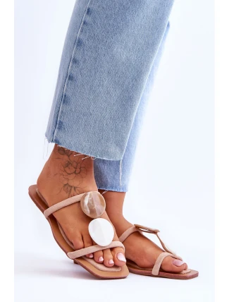 Zamszowe Klapki Z Ozdobami Nude Victoria