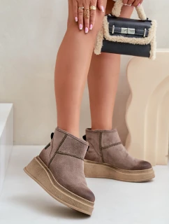 Skórzane Zamszowe Śniegowce Botki Na Platformie I Koturnie Maciejka 06769-02 Ciemnobrązowe