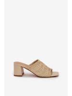 Klapki Damskie Z Plecionką Na Obcasie Beżowe Ciariloria