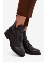 Ocieplane Skórzane Botki Damskie Z Ozdobnym Detalem Czarne Briselda