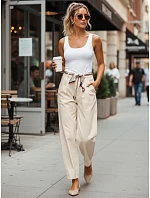 Dámske nohavice s vysokým pásom a šnurovaním béžová FashionStreet UY2900 Dámske nohavice s vysokým pásom a šnurovaním béžová FashionStreet UY2900