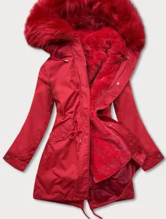 Dámska zimná bunda s podšívkou a kapucňou červená (7600)