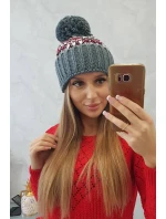 Dámska čiapka Ellen s brmbolcom K325 tmavo šedá + červená
