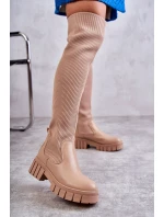 Wysokie Damskie Kozaki Za Kolano Beżowe Austin