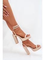Sandały Damskie Na Słupku Z Paseczkiem Beżowe Fevenne