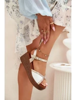 Sandały Damskie Na Koturnie S.Barski PL51-324 Biało-Złote