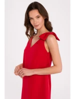 K128 Jednoduché šaty áčkového strihu s mašľou - červené
