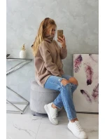 Zateplená mikina so zipsom na chrbte tmavo béžová