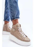 Trampki Damskie Wysokie Na Suwak Lemar Beżowe Katerin