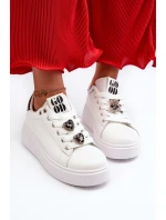 Damskie Sneakersy Na Platformie Z Przypinkami Sercami Białe Azamia