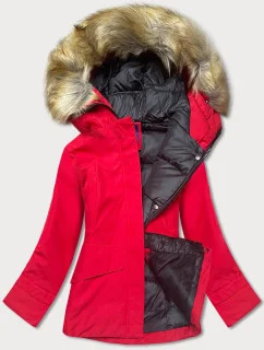 Červená dámska zimná bunda s kapucňou (j9-066)