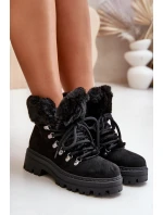 Sznurowane Trapery Damskie Z Futerkiem Czarne Vaminia