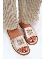 Damskie Klapki Na Płaskim Obcasie Z Ozdobą S.Barski KV51-089 Złote