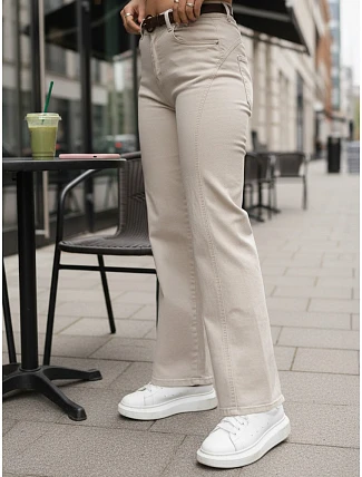 Dámske rovné džínsové nohavice s vysokým pásom béžová FashionStreet UY3059