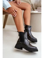 Lakierowane Botki Sztyblety Na Zamek Ocieplane Czarne Groesta