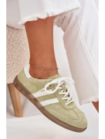 Niskie Skórzane Sneakersy Damskie Limonkowe Ismina