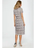 M405 Čipkové midi šaty s výstrihom - šedé