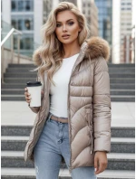 Dámska zimná bunda WINTERCHIC s kapucňou v ťavej farbe FashionStreet TY4438z