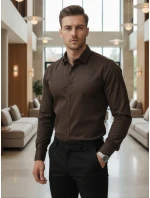 Pánska elegantná hladká tmavohnedá košeľa SLIM FIT FashionStreet DX2679