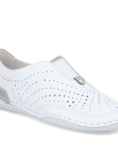 Dámske kožené ažurové slip-on topánky biele Rieker 43663-80