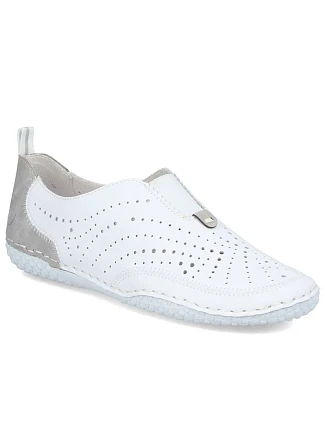 Dámske kožené ažurové slip-on topánky biele Rieker 43663-80