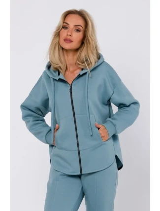 M761 Mikina s kapucňou na zips a klokaním vreckom - agáve