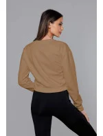 Tenká krátka dámska tepláková mikina v cappuccino farbe (8B938-91) Tenká krátka dámska tepláková mikina v cappuccino farbe (8B938-91)