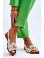 Skórzane Sandały Damskie Lewski Shoes 3230 Beżowo-Złote