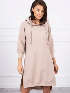 Šaty s kapucňou a dlhším chrbtom béžové