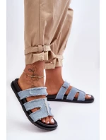 Damskie Klapki Materiałowe Na Rzep Niebieskie Lamirose