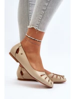 Zazoo 10009 Wygodne Skórzane Baleriny Damskie Beżowe