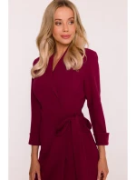 S415 Košeľové šaty viazané v páse - bordové