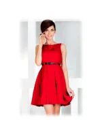 Dámske spoločenské šaty FOLD so skladmi a opaskom stredne dlhé červené - Červená - Numoco