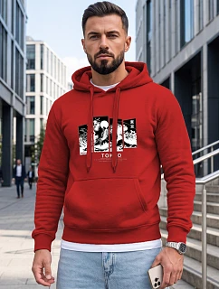Pánska mikina s kapucňou a potlačou TOKYO, červená, FashionStreet NX5146BX