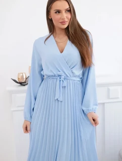 Šaty s viazaným skladaným lemom modré