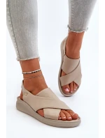 Zazoo 40392 Skórzane Sandały Damskie Beżowe