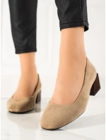 Moderné hnedé lodičky pre ženy na širokom podpätku Moderné hnedé lodičky pre ženy na širokom podpätku