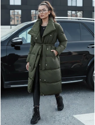 Dámsky zimný dlhý prešívaný kabát FAVI zelený FashionStreet TY4576 Dámsky zimný dlhý prešívaný kabát FAVI zelený FashionStreet TY4576