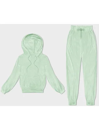Dámska velúrová súprava v pistáciovej farbe s kapucňou (8C1175-39)