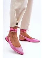 Wiązane Damskie Baleriny Zdobione Ćwiekami Różowe Jange