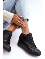 Trampki Skórzane Damskie Na Koturnie Big Star MM274001 Czarne