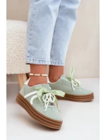 Sneakersy Damskie Na Platformie Z Ozdobami Zielone Vinness