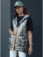 Dámska prešívaná dlhá vesta s kapucňou JESS tmavosivá FashionStreet TY4446