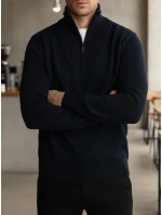 Pánsky tmavomodrý zateplený sveter so stojacím golierom FashionStreet WX2352