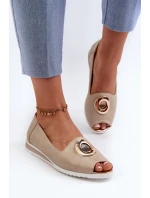 Czółenka Damskie Z Ozdobą Eko Skórzane Złote Biolita