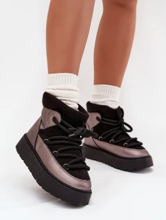 Niskie Śniegowce Damskie Ocieplane Futerkiem Z Grubym Wiązaniem Czarne Xarina